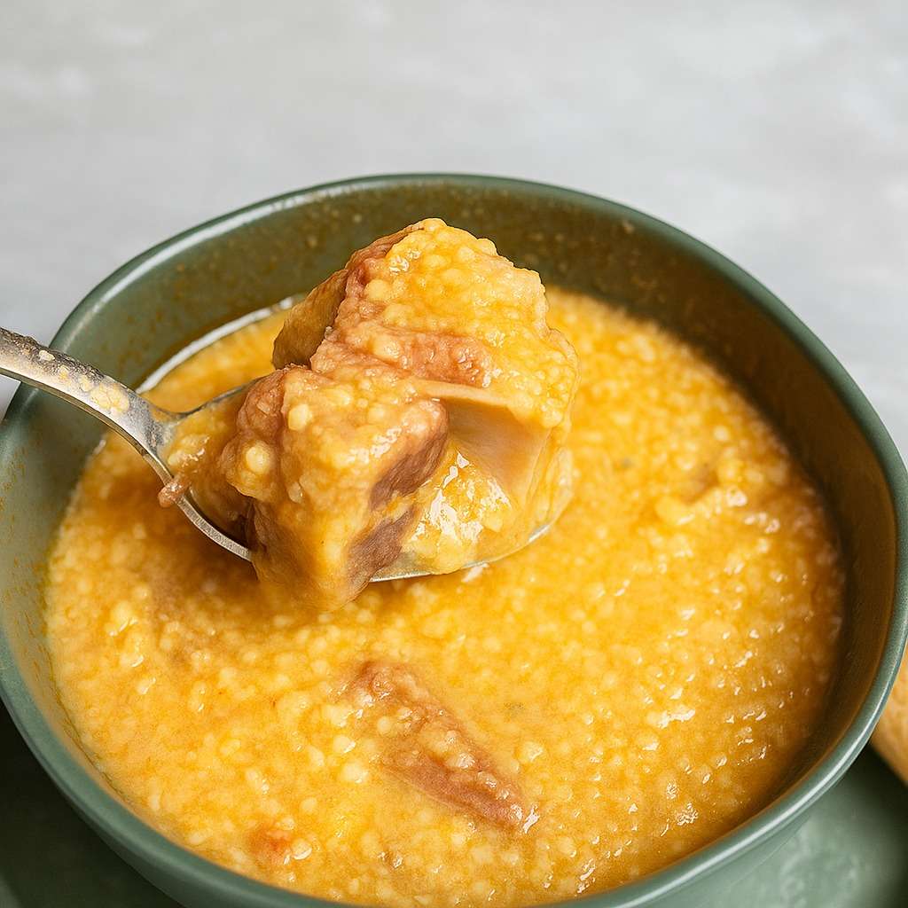 Caldo de Canjiquinha com rabada e agrião